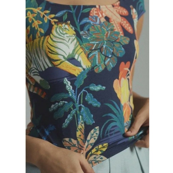 ANTHROPOLOGIE Maeve Off-The Shoulder Top Sz S Floral Jungle Animal Print NWT (j - Picture 3 of 5